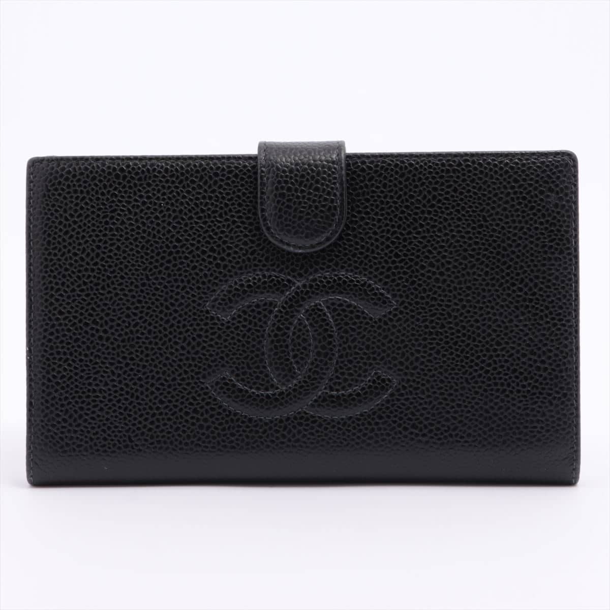 Chanel Coco Mark Caviarskin Wallet Black Gold Metal fittings 9XXXXXX