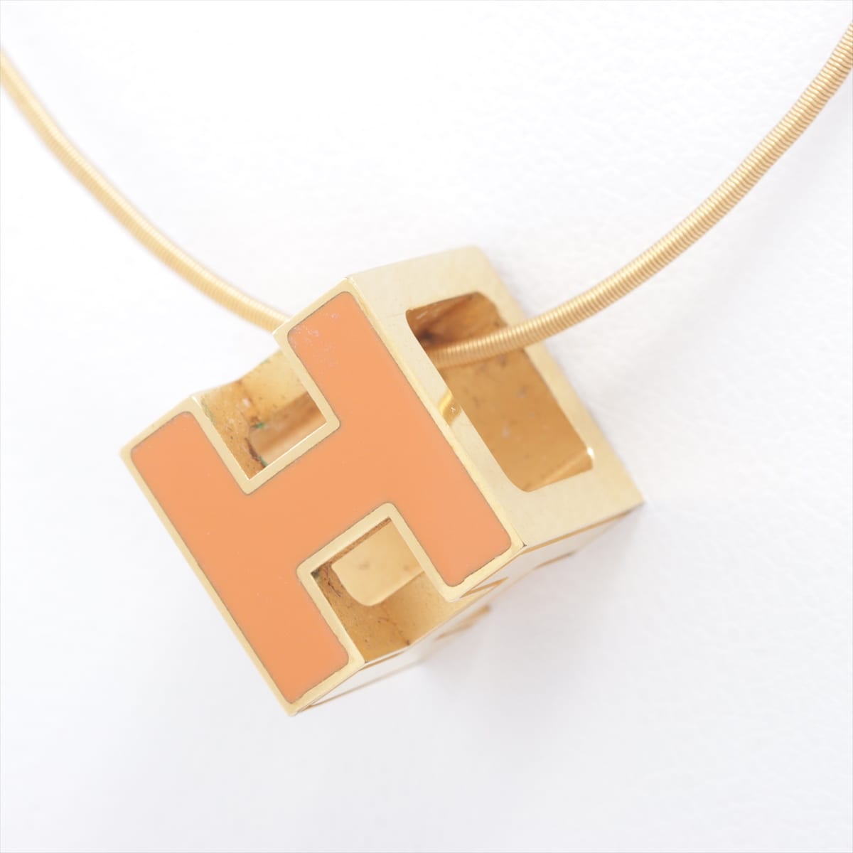 Hermès H cube necklace Courage Ache Necklace GP Orange × Gold