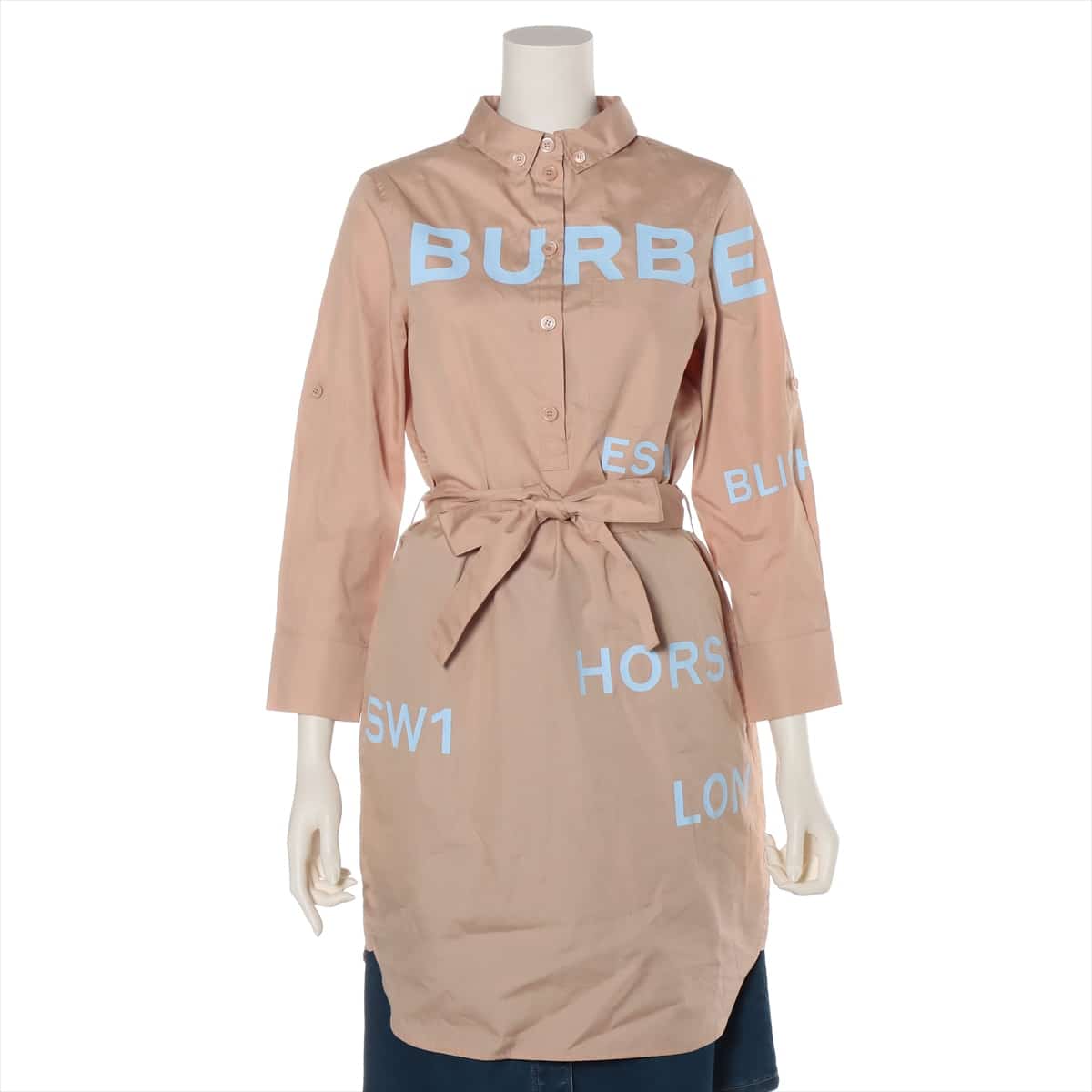 Burberry Horse ferry Tissi period Cotton Shirt dress 34 Ladies' Beige  belted