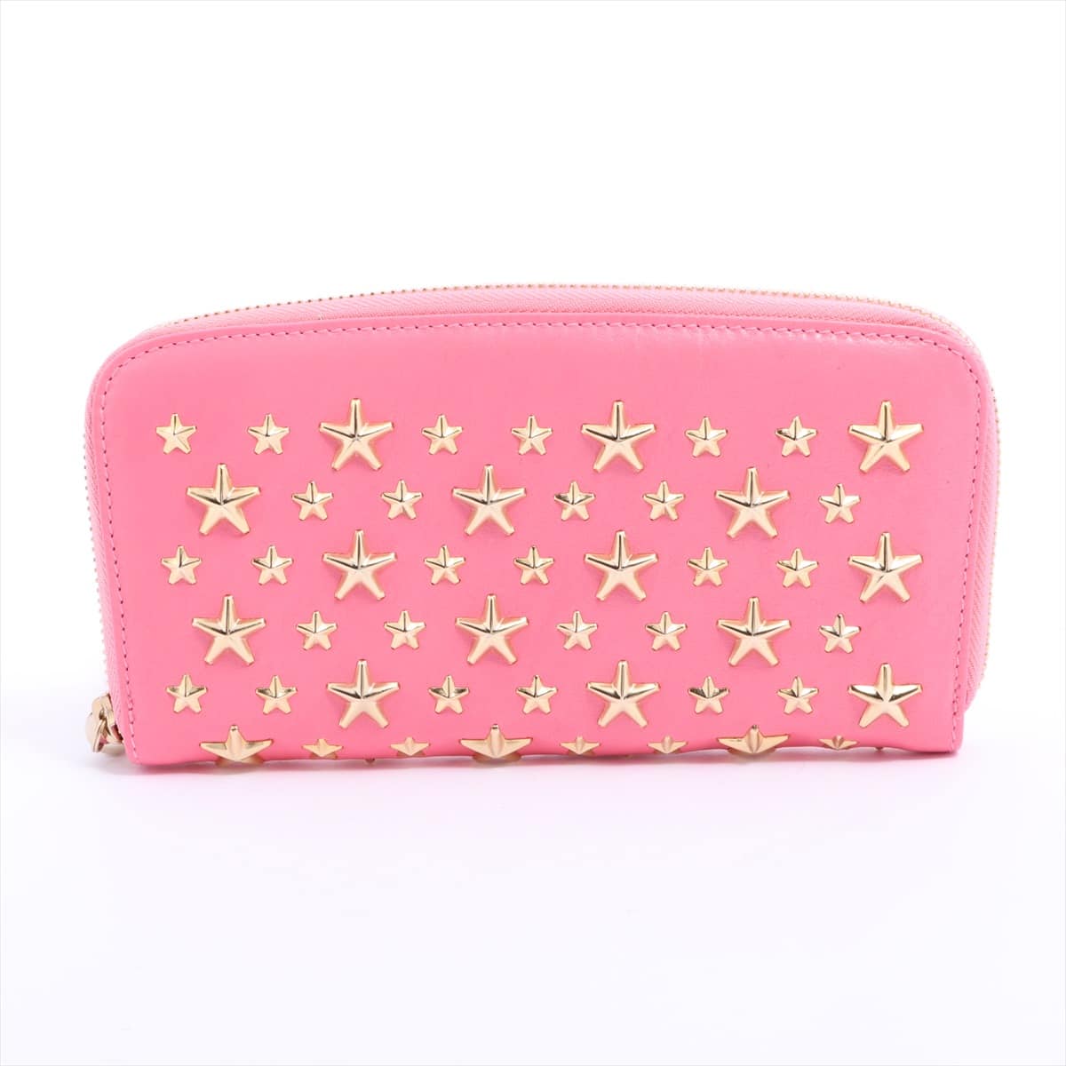 Jimmy Choo Star studs Leather Round-Zip-Wallet Pink