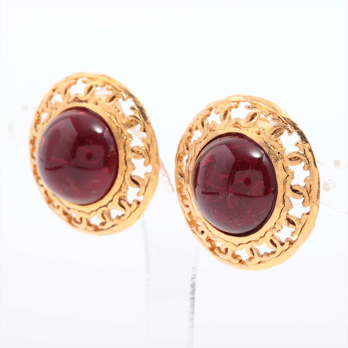 Chanel Gripoix 25 Earrings (for both ears) GP Red x gold