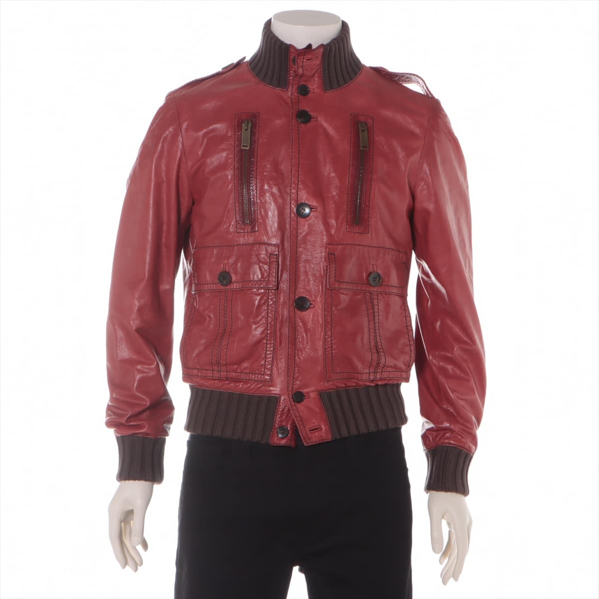 Gucci Leather Leather jacket 46 Men's Red  171472 Madonna leather