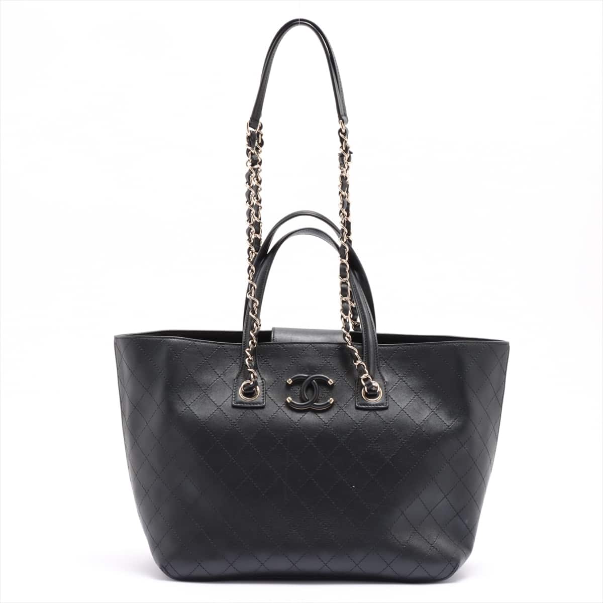 Chanel Matelasse Leather 2way handbag Black Gold Metal fittings 27th