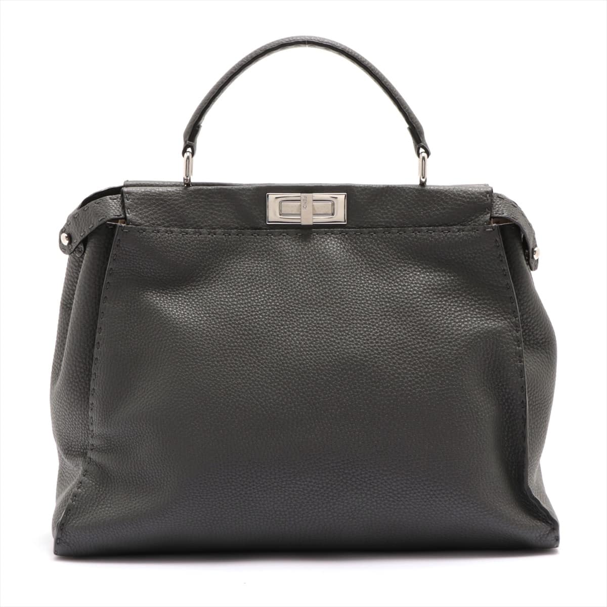 Fendi Selleria Peek-a-boo Large Leather 2way handbag Grey 8BN210