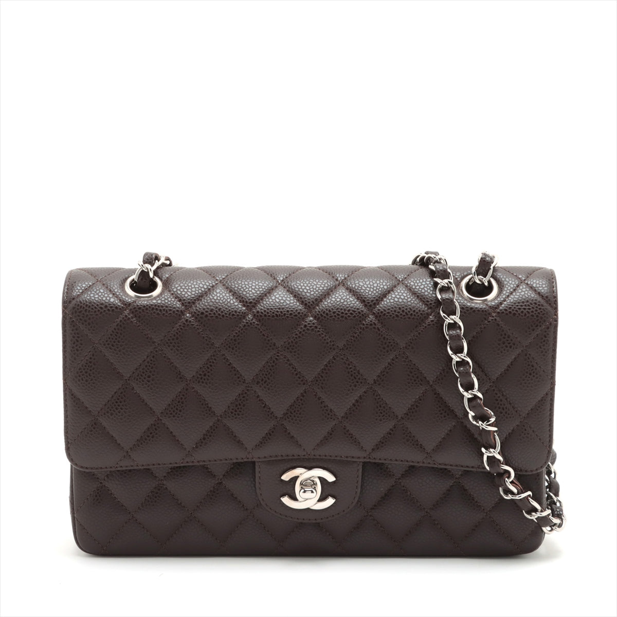 Chanel Matelasse25 Caviarskin Double flap Double chain bag Brown Silver Metal fittings 10XXXXXX A01112