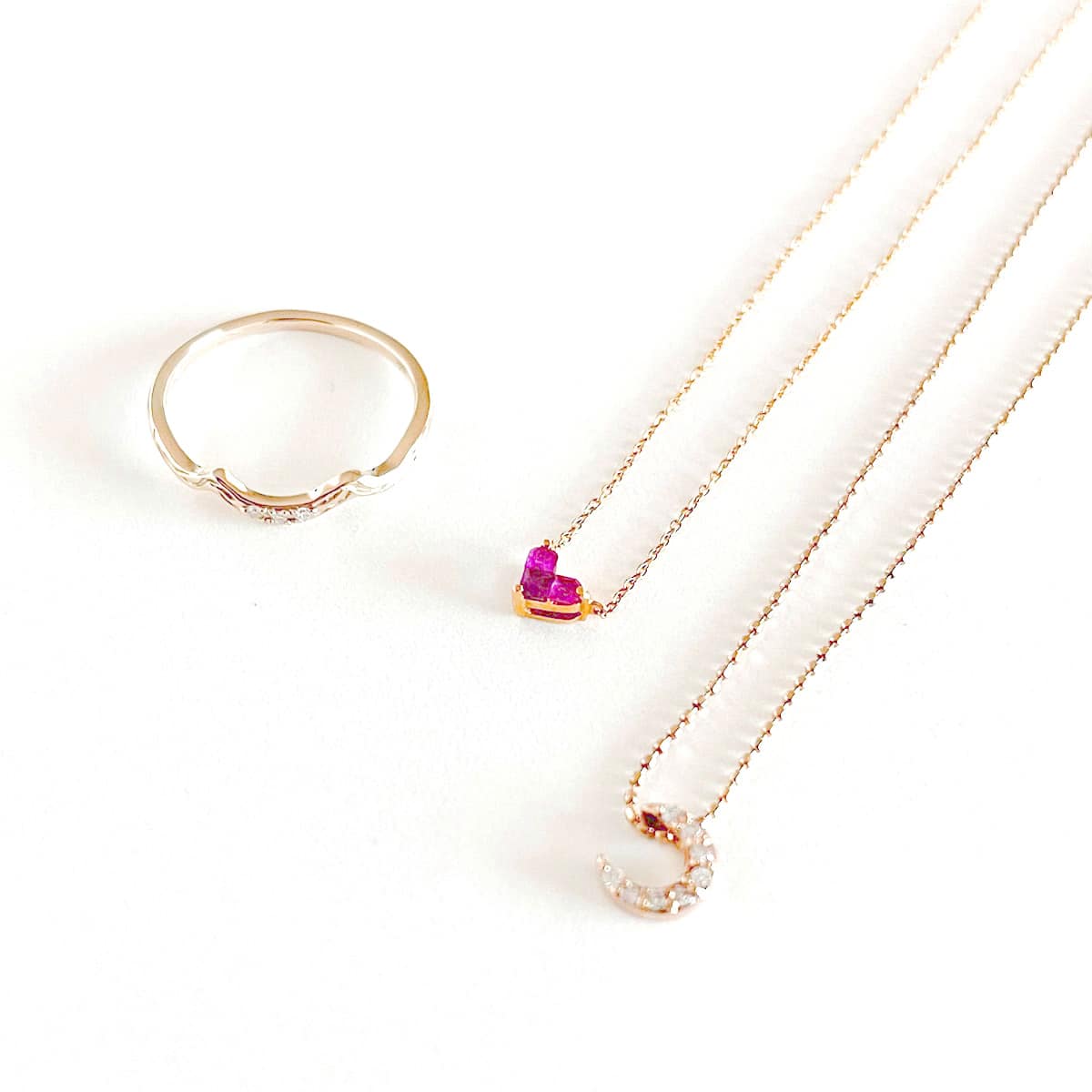 [Set Item] Multi-brand diamond Ruby Necklace rings Set of 3
