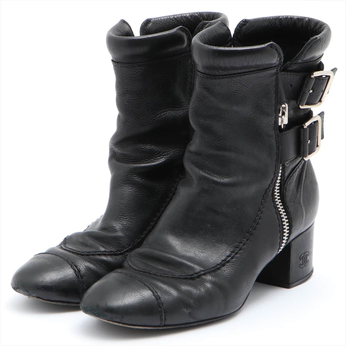 Chanel Coco Mark Leather Boots 38.5 Ladies' Black