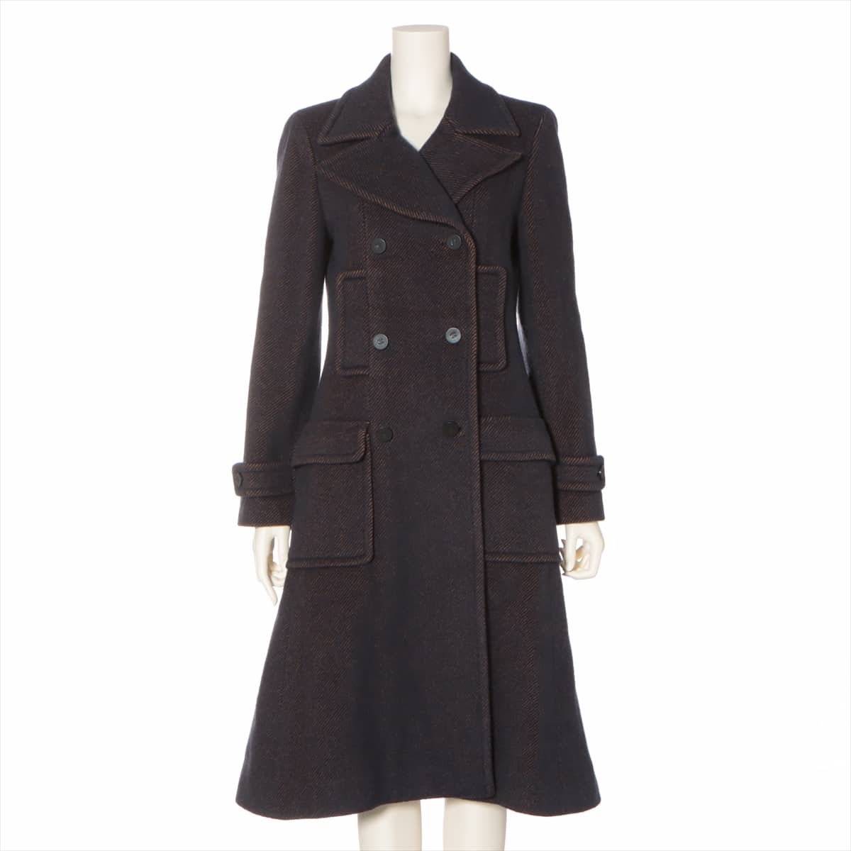 Chanel Coco Button 01A Wool Long coat 38 Ladies' Navy x brown