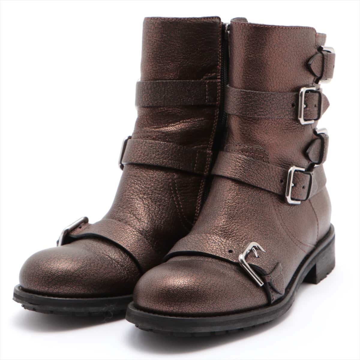 Jimmy Choo Leather Short Boots 37 Ladies' bronze engineers