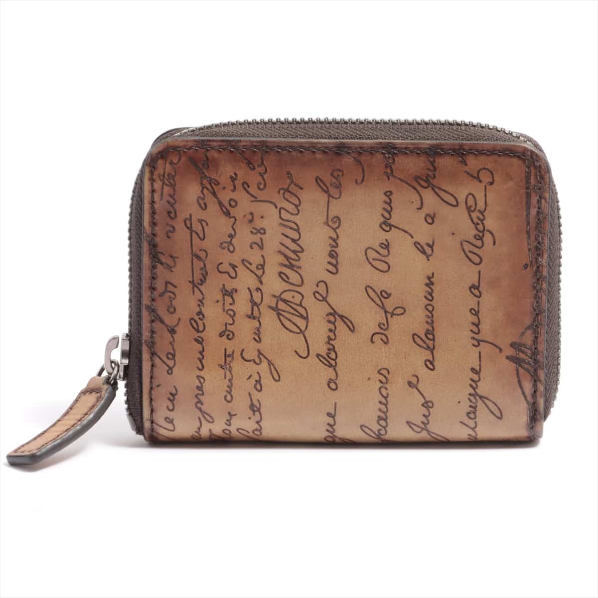 Berluti Calligraphy Leather Coin case Brown Fastener stiffness