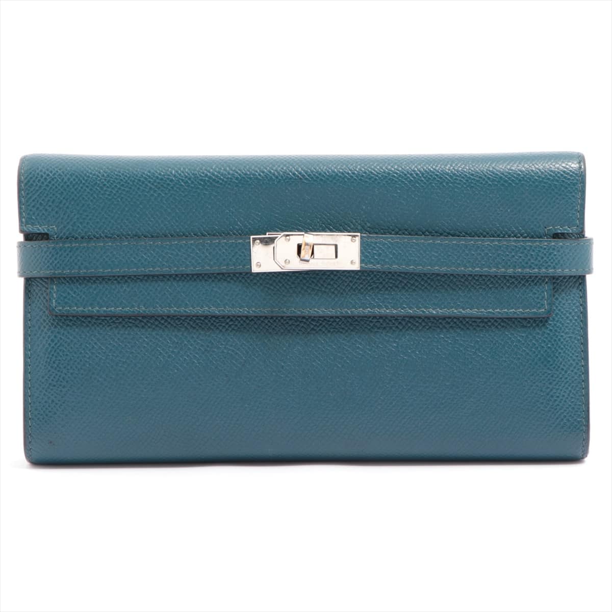 Hermès Kelly wallet long Veau Epsom Wallet Green Silver Metal fittings T:2015