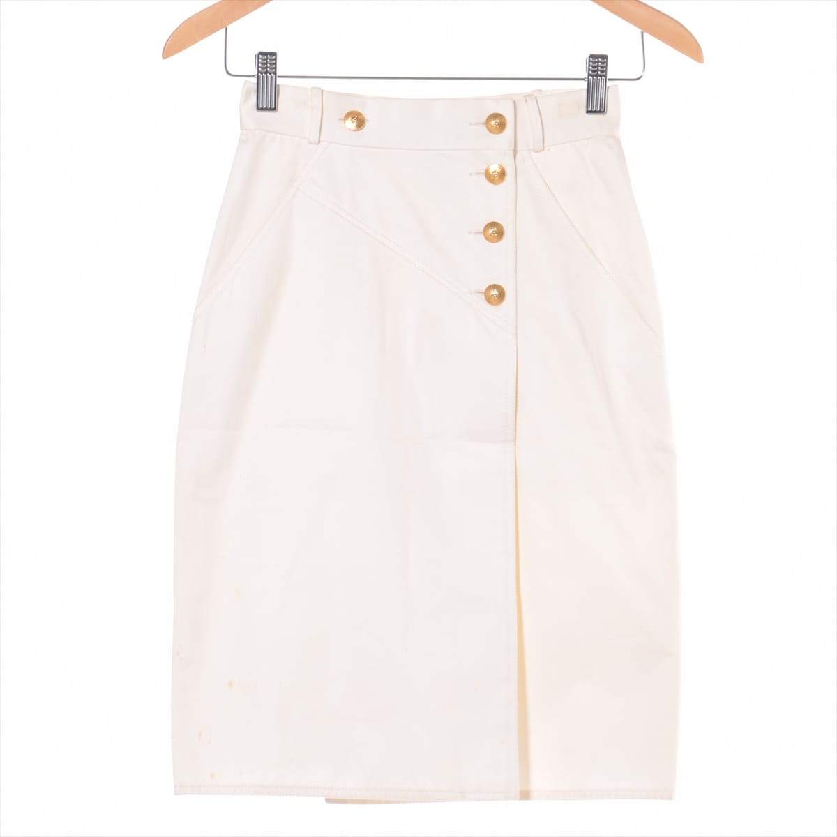 Chanel Cotton Skirt 34 Ladies' White  Coco Button