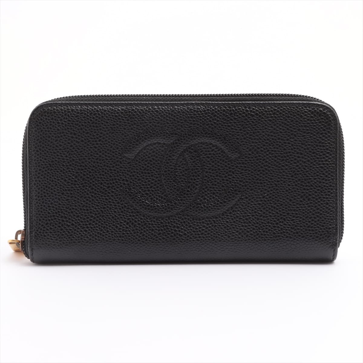 Chanel Coco Mark Caviarskin Round-Zip-Wallet Black Gold Metal fittings 6XXXXXX