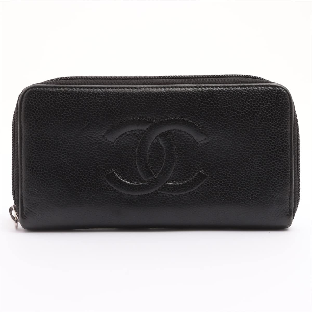 Chanel Coco Mark Caviarskin Round-Zip-Wallet Black Silver Metal fittings 20XXXXXX