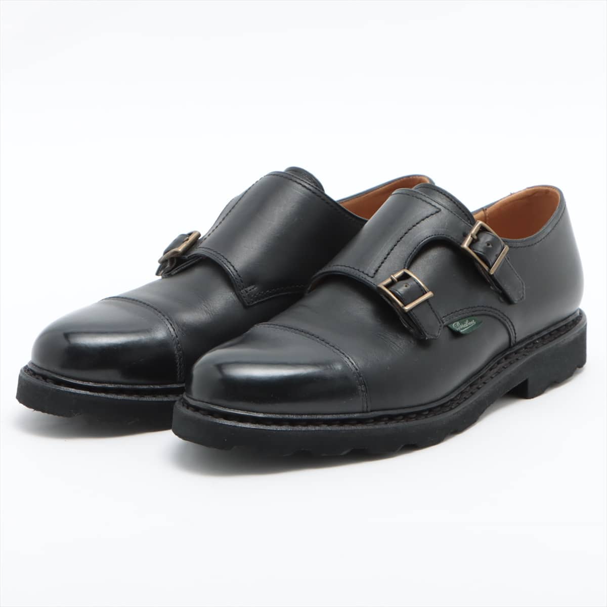 Paraboot William Leather Shoes 7 1/2 Men's Black Double monk