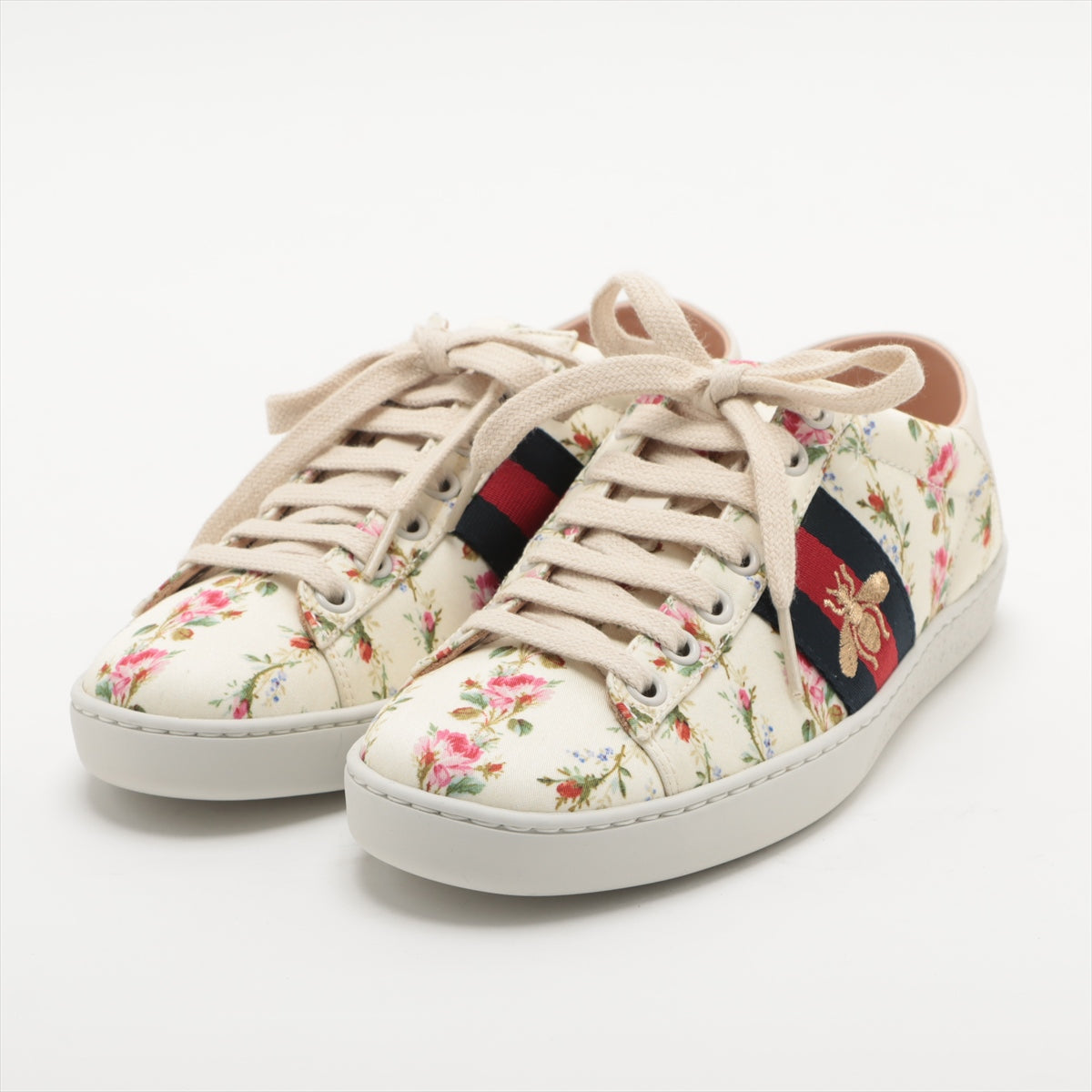 Gucci ACE Leather x fabric Sneakers 34 Ladies' Multicolor 470011 Bee Embroidery floral