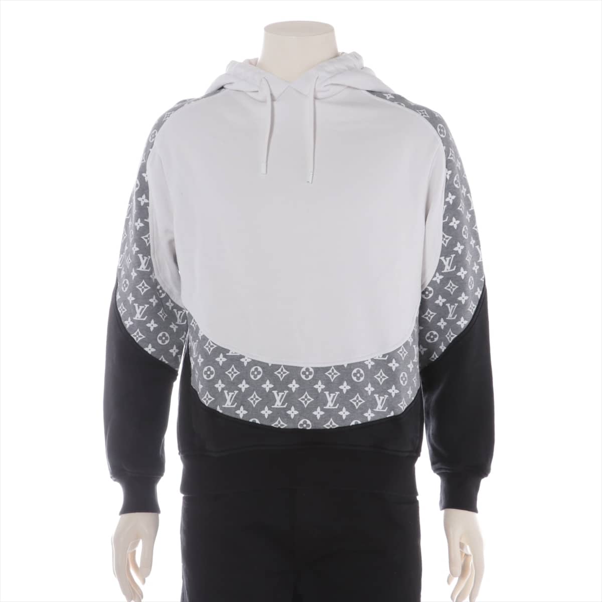 Louis Vuitton RM201M Cotton Parker S Men's Gray x white  monogram circle cut hoodie