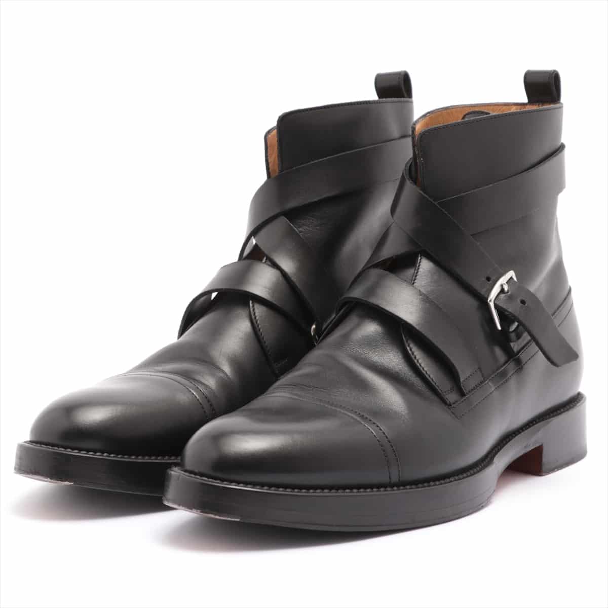Hermès Leather Short Boots 41 Men's Black Belt