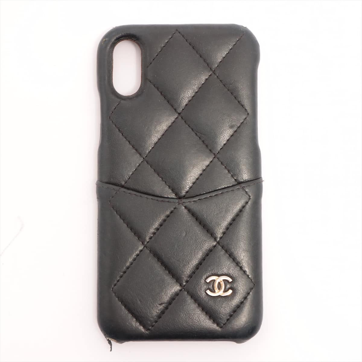 Chanel Matelasse Lambskin iPhone Case Black Gold Metal fittings 27th