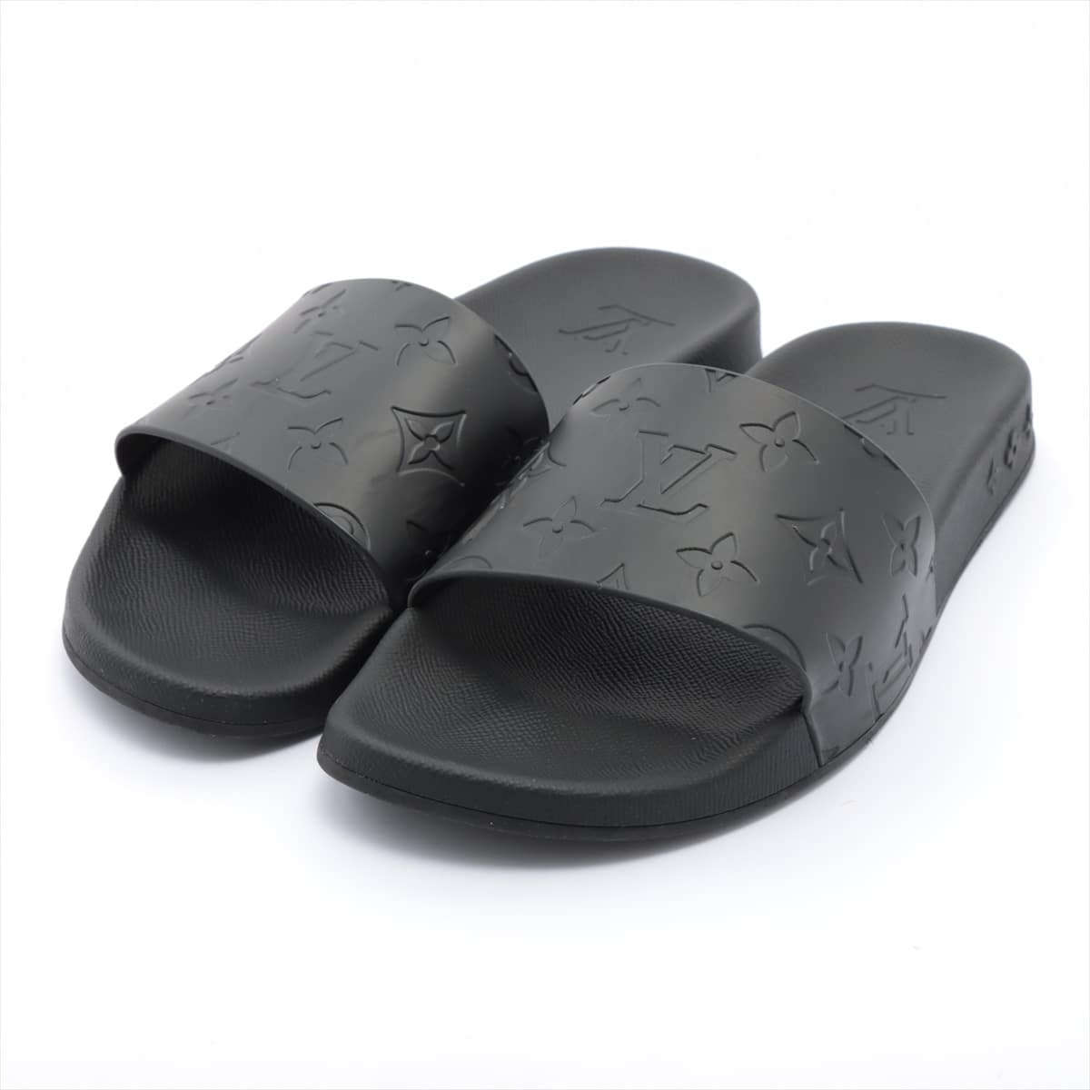 Louis Vuitton Waterfront line 21 years Rubber Sandals 6 Unisex Black Monogram VS0211 embossing