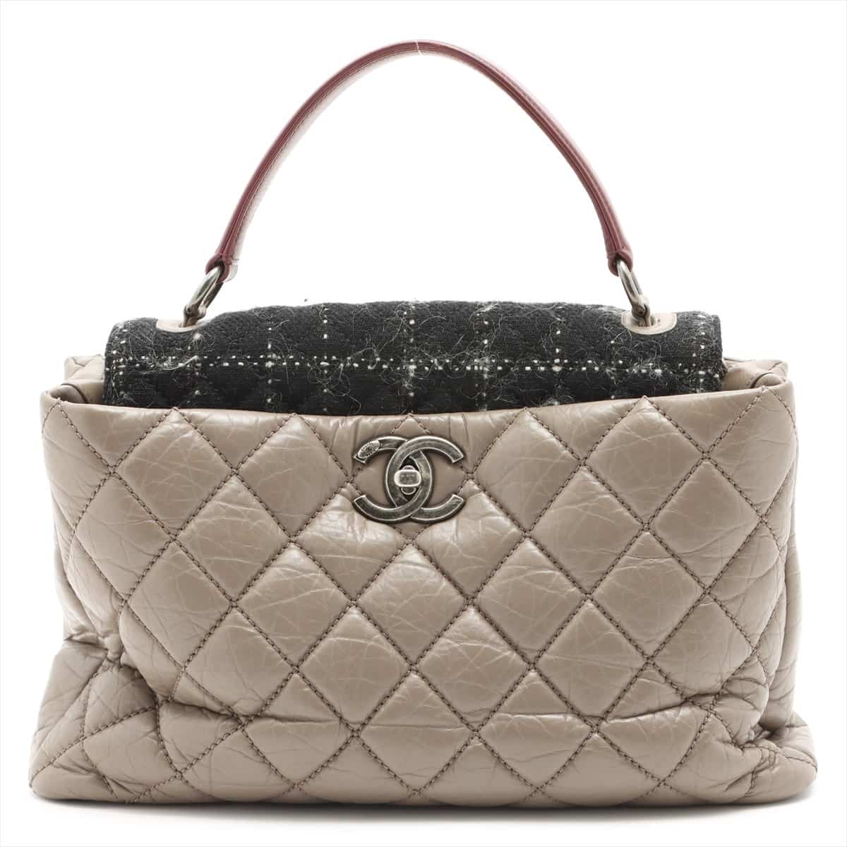 Chanel Portobello Tweed x Leather 2way handbag Black x Gray Silver Metal fittings 18XXXXXX