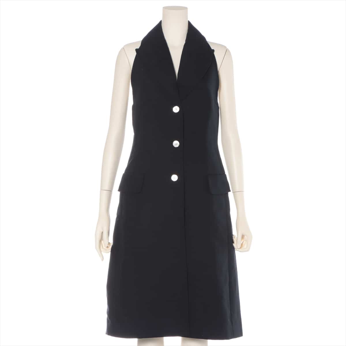 Hermès Cotton & Wool Sleeveless dress 34 Ladies' Navy blue