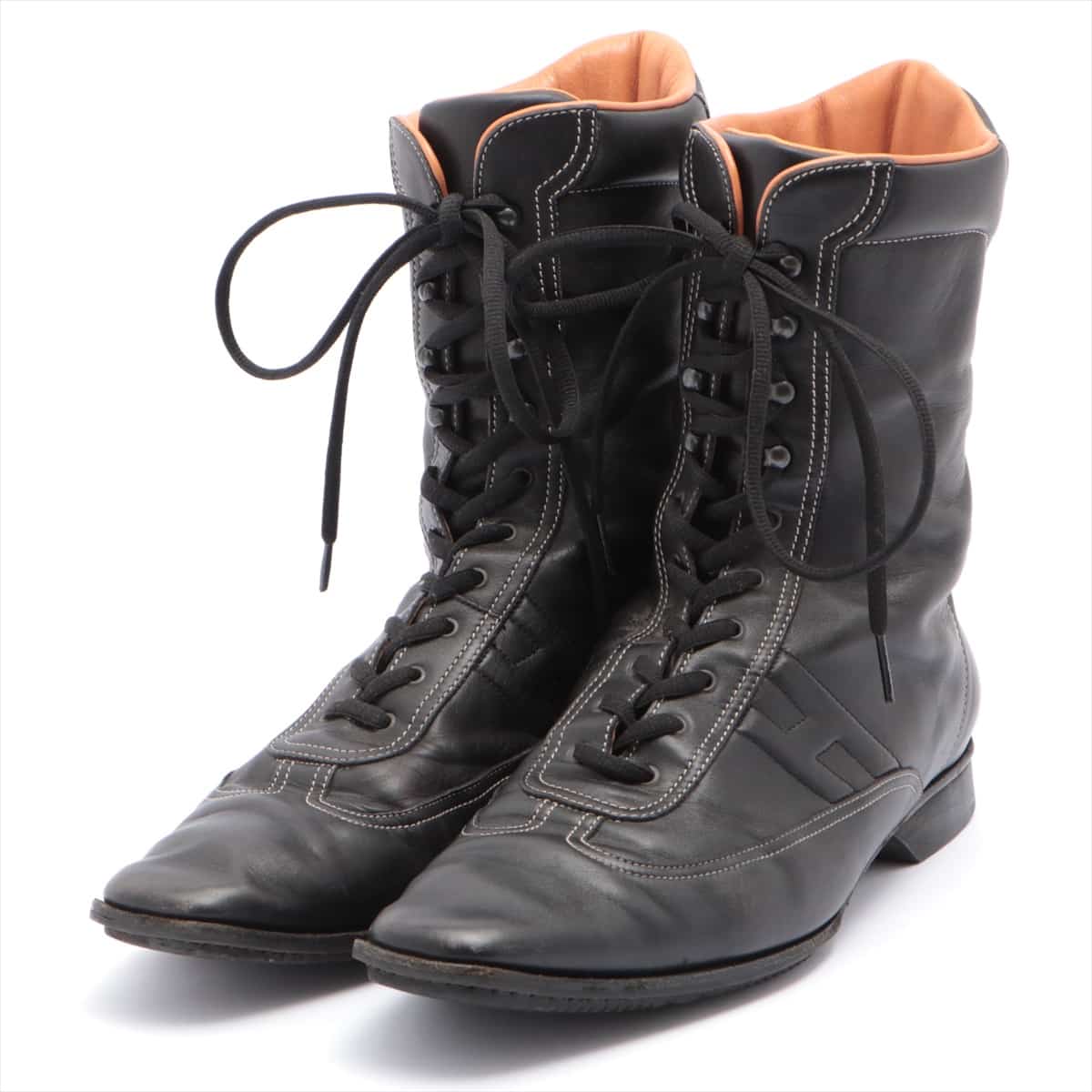 Hermès Leather Boots 42 Ladies' Black Quick Lace up