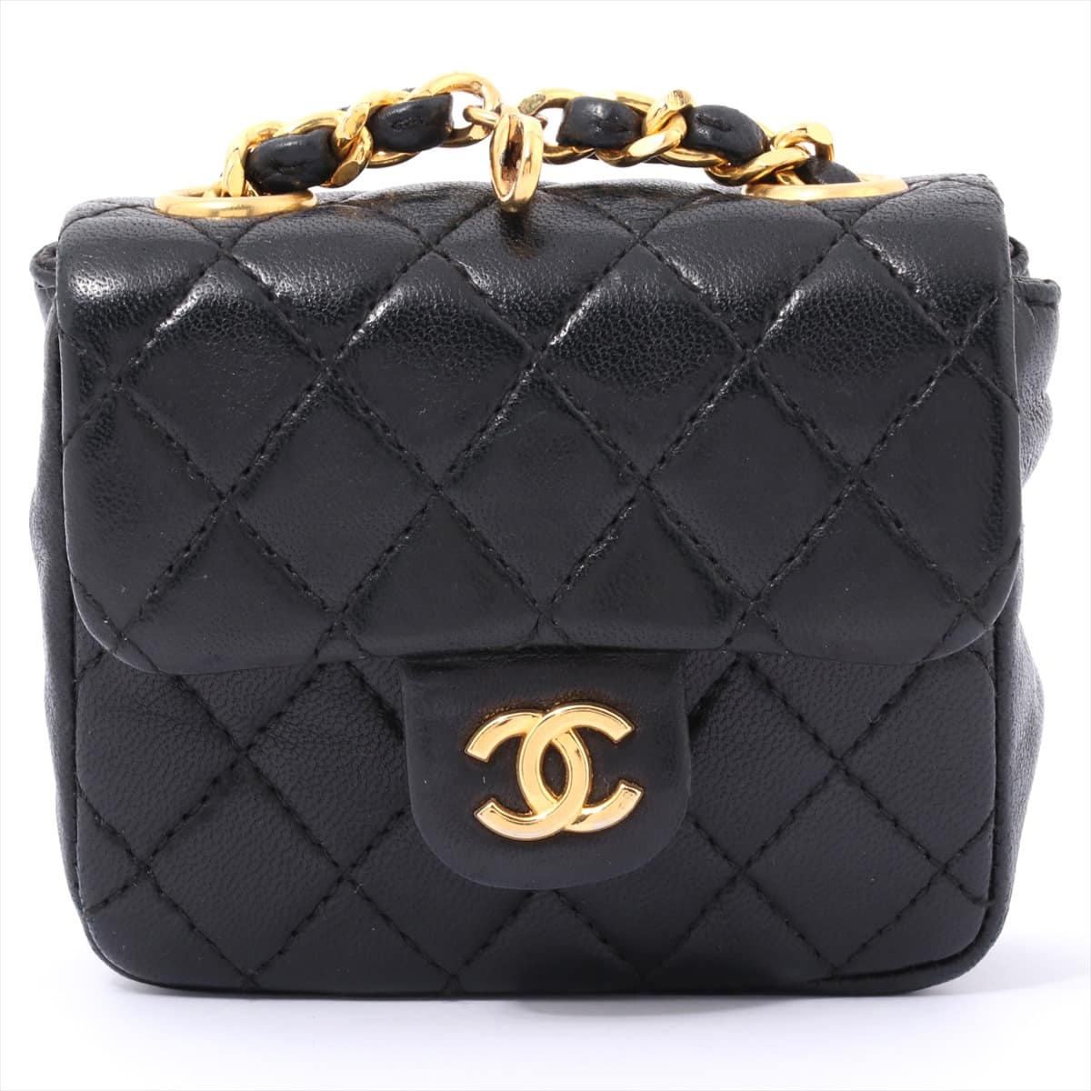 Chanel Mini Mini Matelasse Leather Hand bag Black Charm