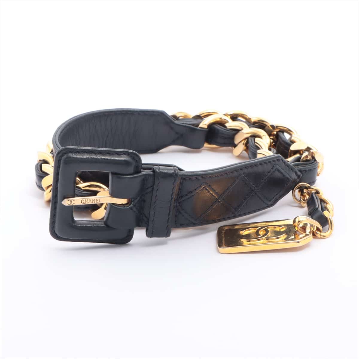 Chanel Bicolore Chain belt 26/65 GP & Leather Navy blue Cambon Plate There is rust on the metal fittings
