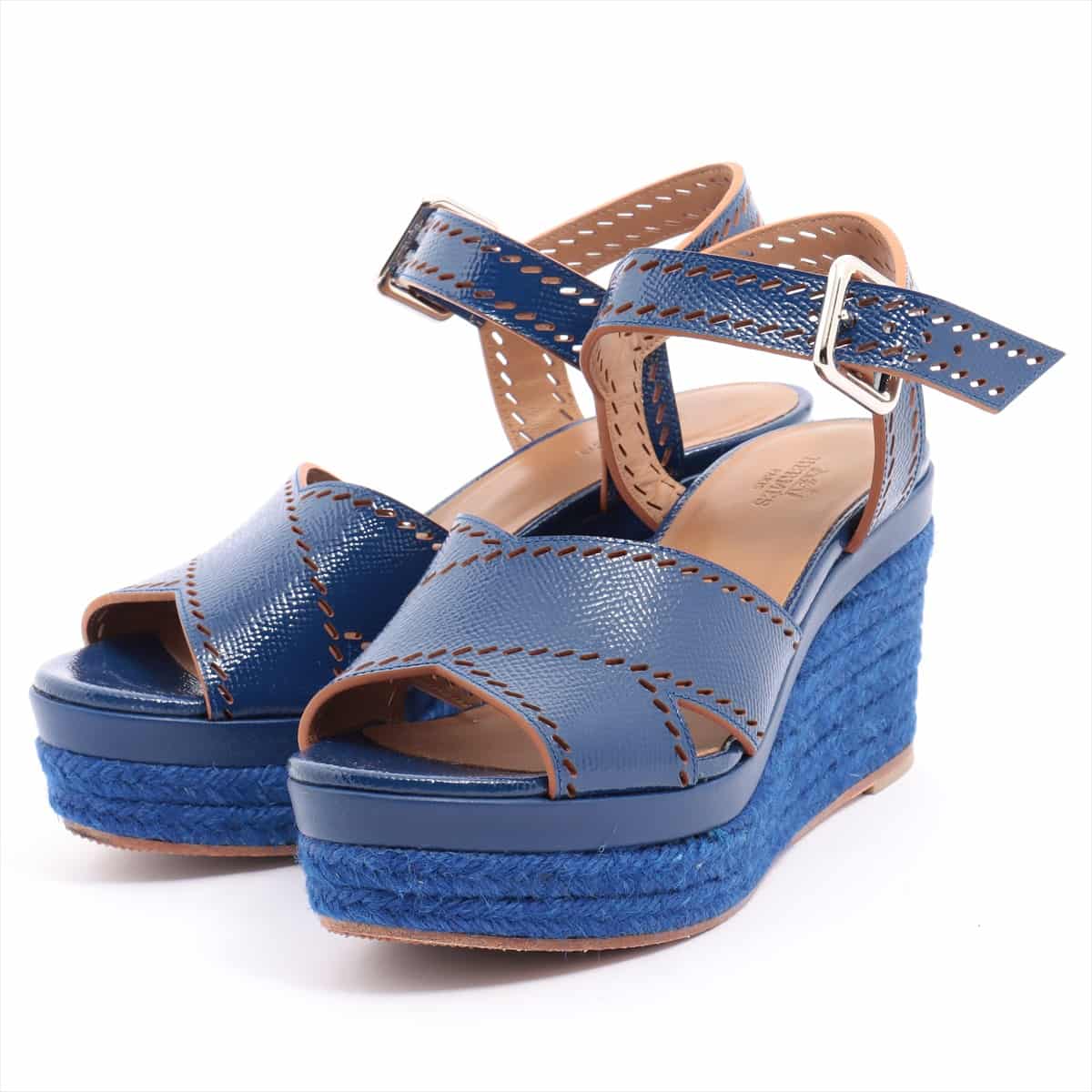 Hermès Patent leather Wedge Sole Sandals 35 Ladies' Blue