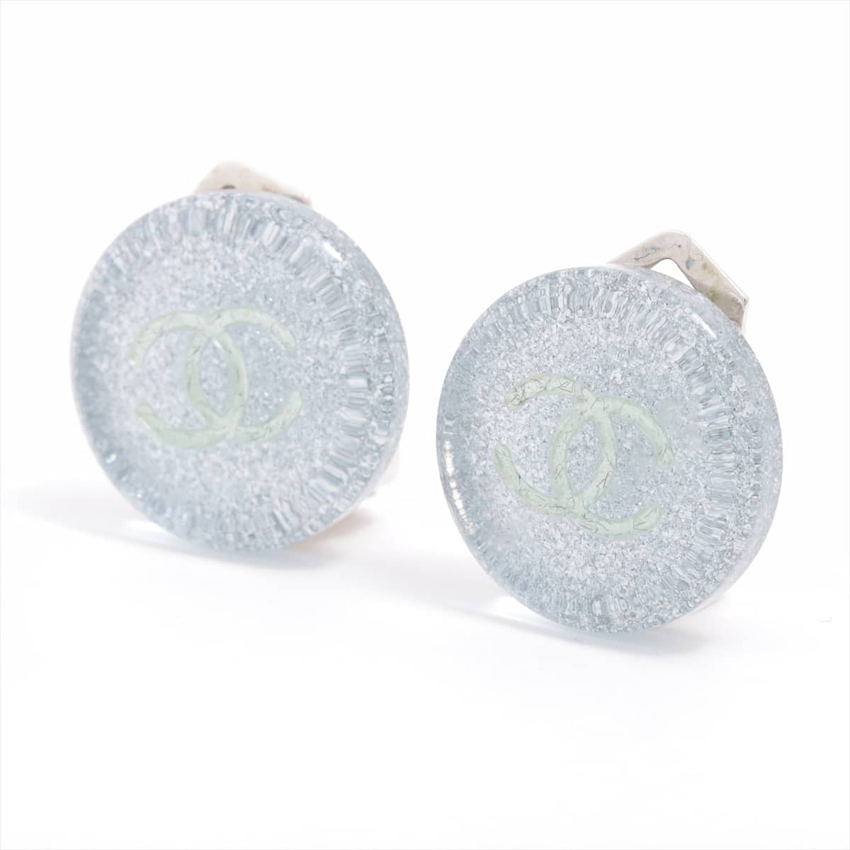 Chanel Coco Mark 00A Earrings (for both ears) GP x plastic Blue
