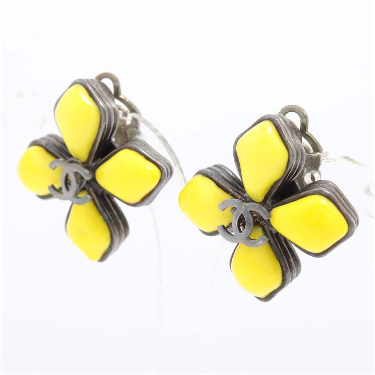 Chanel Coco Mark 96P Earrings (for both ears) GP Yellow Color stone