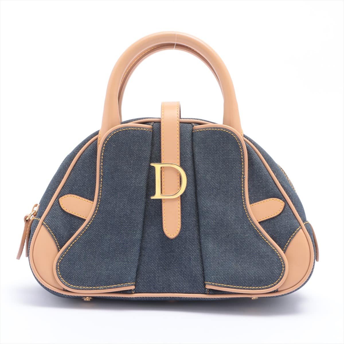 Christian Dior Denim & leather Hand bag blue x brown