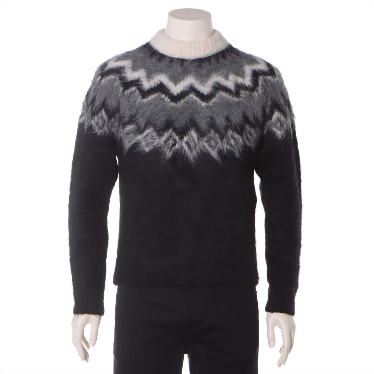 CELINE 19AW Wool x alpaca Knit S Men's Black × White  Eddie period 2A722383D Fair isle pattern