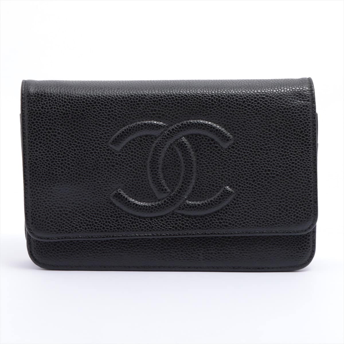 Chanel Coco Mark Caviarskin Chain wallet Black Silver Metal fittings 14XXXXXX