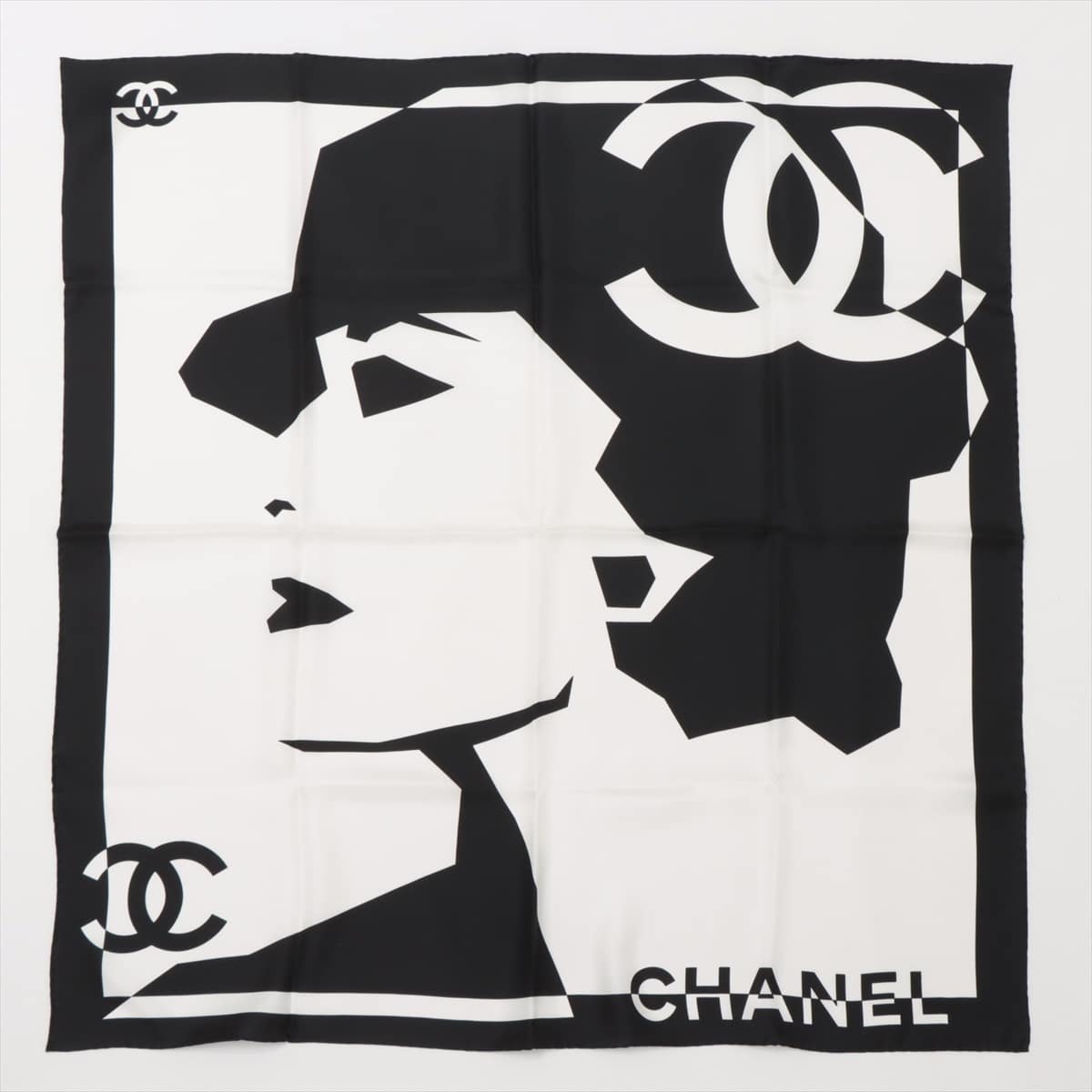 Chanel Mademoiselle Scarf Silk Black × White Coco Mark