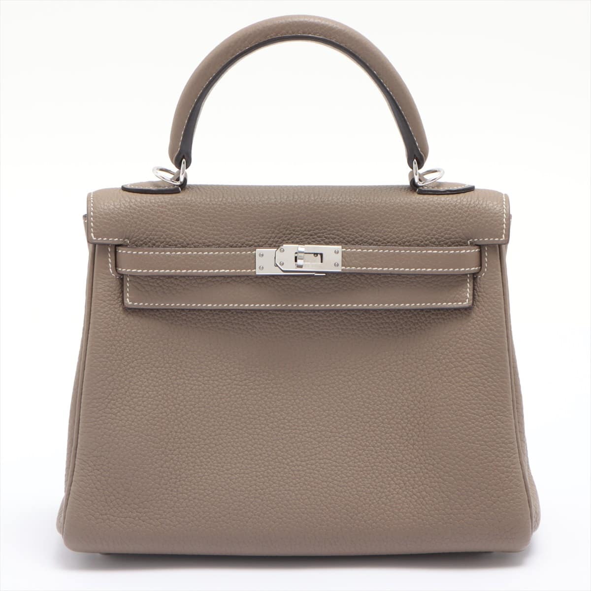 Hermès Kelly 25 Taurillon Clemence Etoupe Silver Metal fittings The engraving is not clear