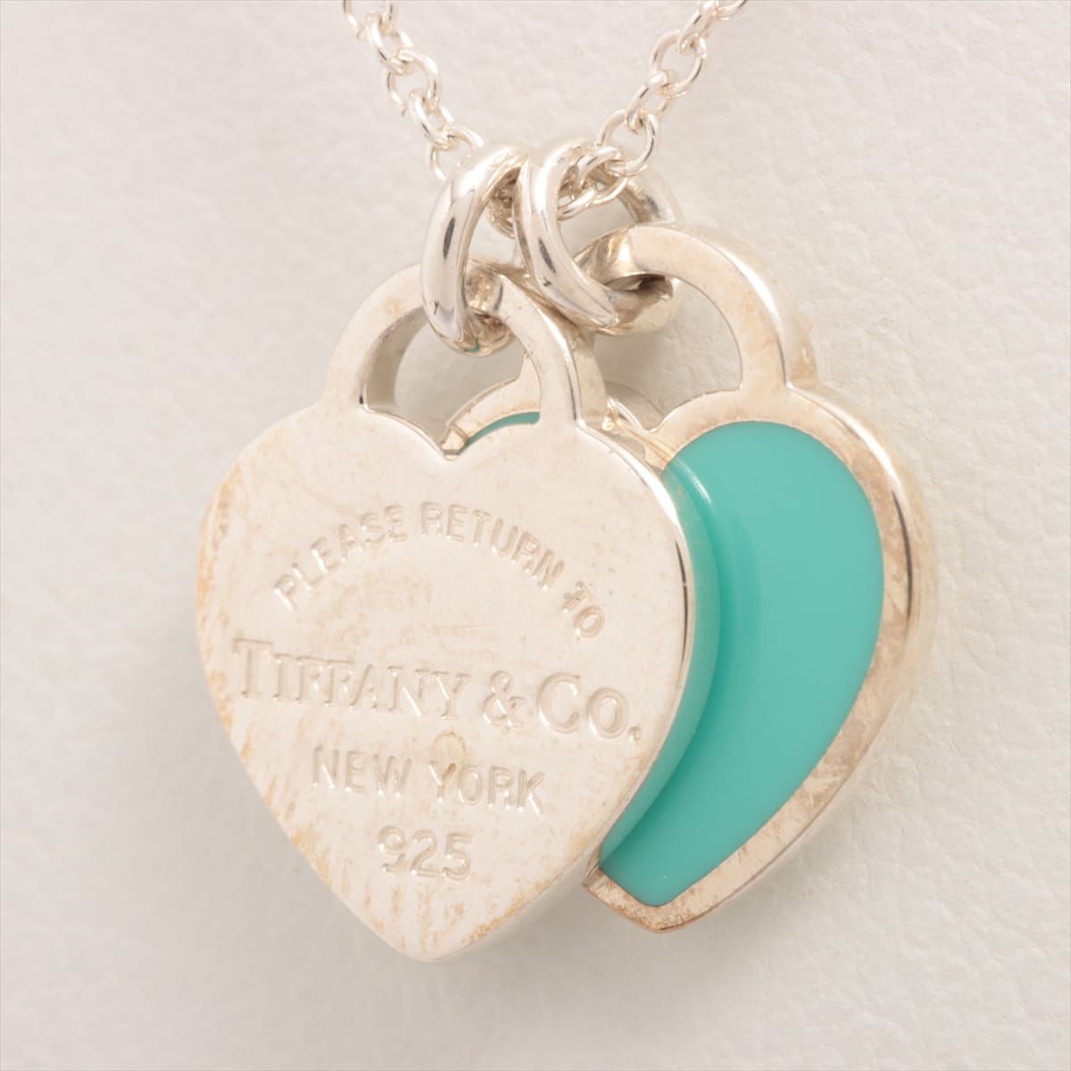 Tiffany Return To Tiffany Mini Double Heart Tag Necklace 925 2.5g Silver