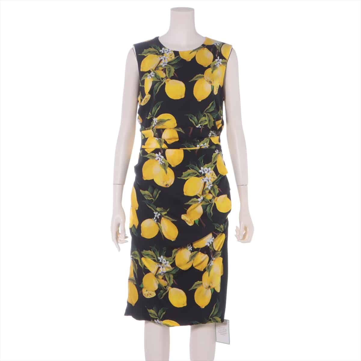 Dolce & Gabbana Silk Dress 46 Ladies' Black x yellow  lemons