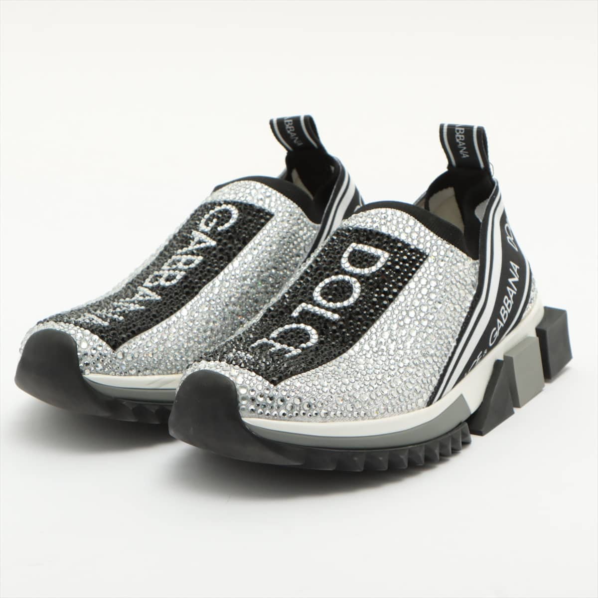 Dolce & Gabbana Nylon Sneakers 35.5 Ladies' Black × Silver Sorrento Rhinestone