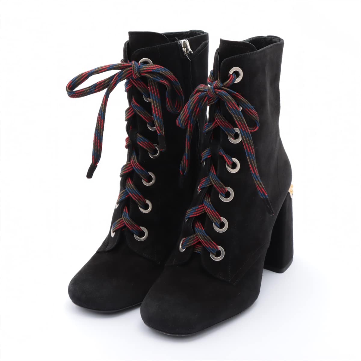 Prada Suede Boots 34 Ladies' Black Lace up Side zip