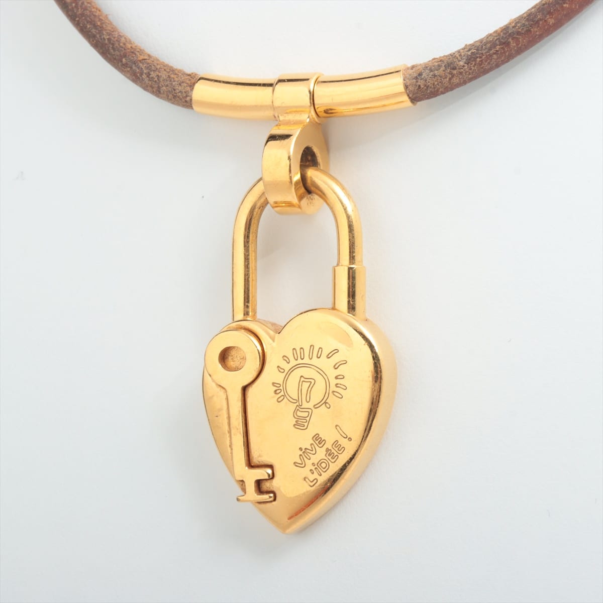 Hermès Cadena lock Lockhart Fantasy Necklace GP & Leather Gold