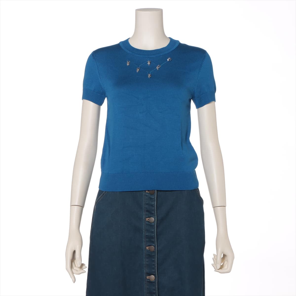 Hermès Rayon × Silk Short Sleeve Knitwear 34 Ladies' Blue