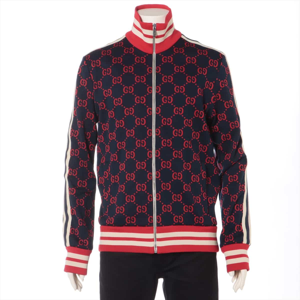 Gucci GG jacquard 18AW Cotton Sweatsuit L Men's Navy x red  technical trucks Jacket Signature  496919