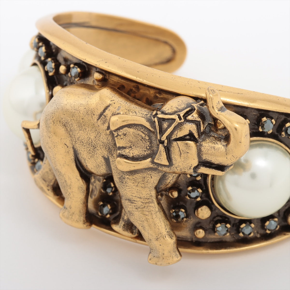 DIOR Elephant Bangle GP x imitation pearl x colored stone bronze