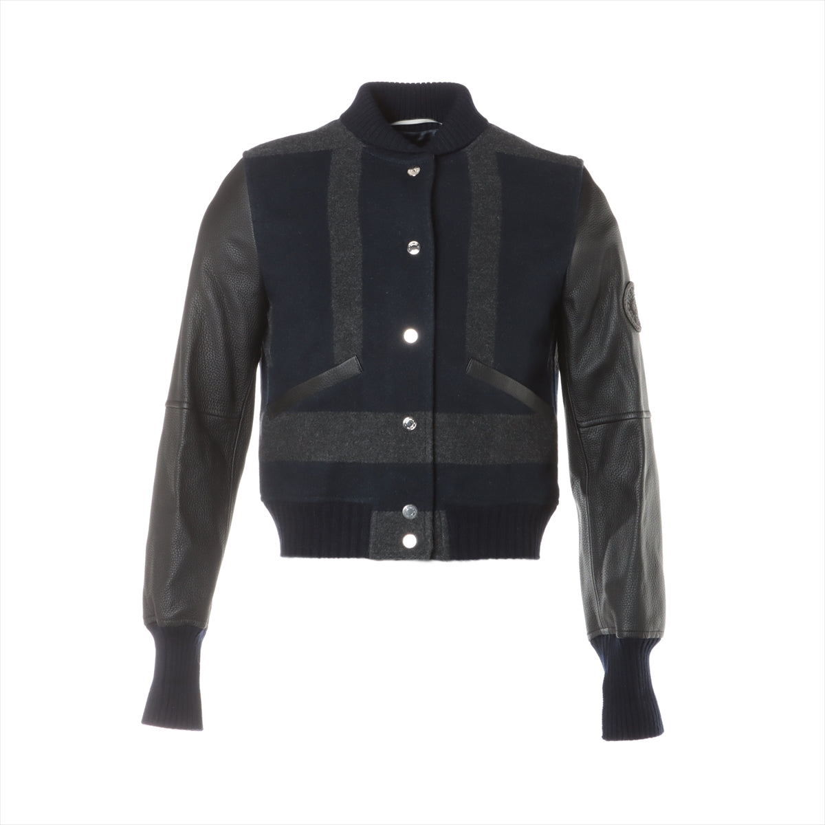 Hermès Serie 20 years Cashmere x leather Jacket 36 Men's Black x Navy  varsity Blouson sleeve with logo patch
