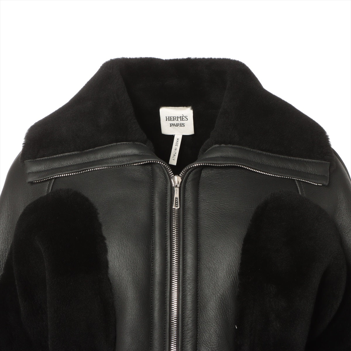 Hermès Lam Mouton coat 34 Ladies' Black  Manteau Inspiration Aviateur Lamb fur Leather jacket