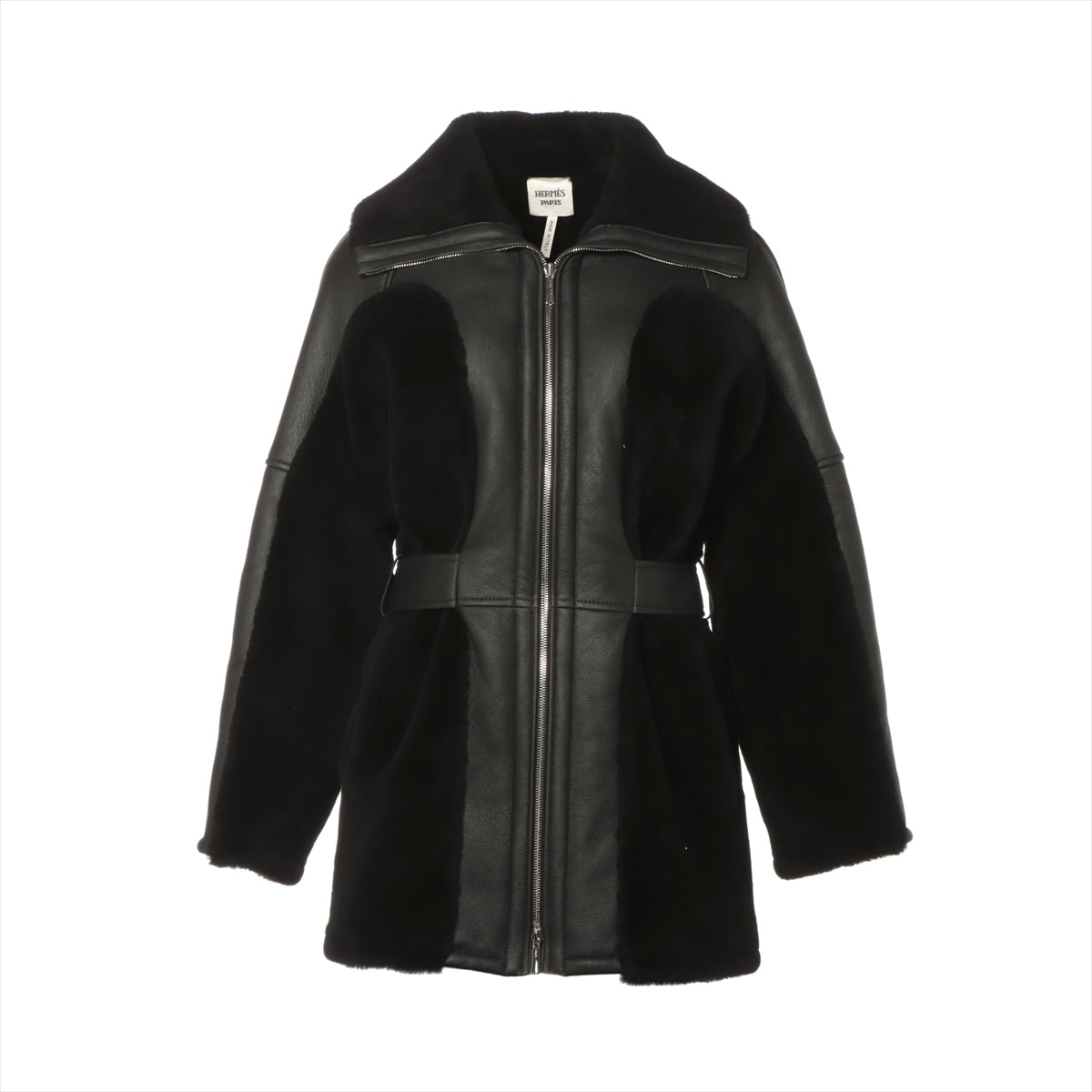 Hermès Lam Mouton coat 34 Ladies' Black  Manteau Inspiration Aviateur Lamb fur Leather jacket
