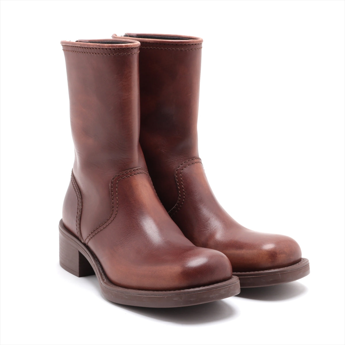 Miu Miu Leather Short Boots 36 Ladies' Brown Zip Vintage processing box There is a storage bag