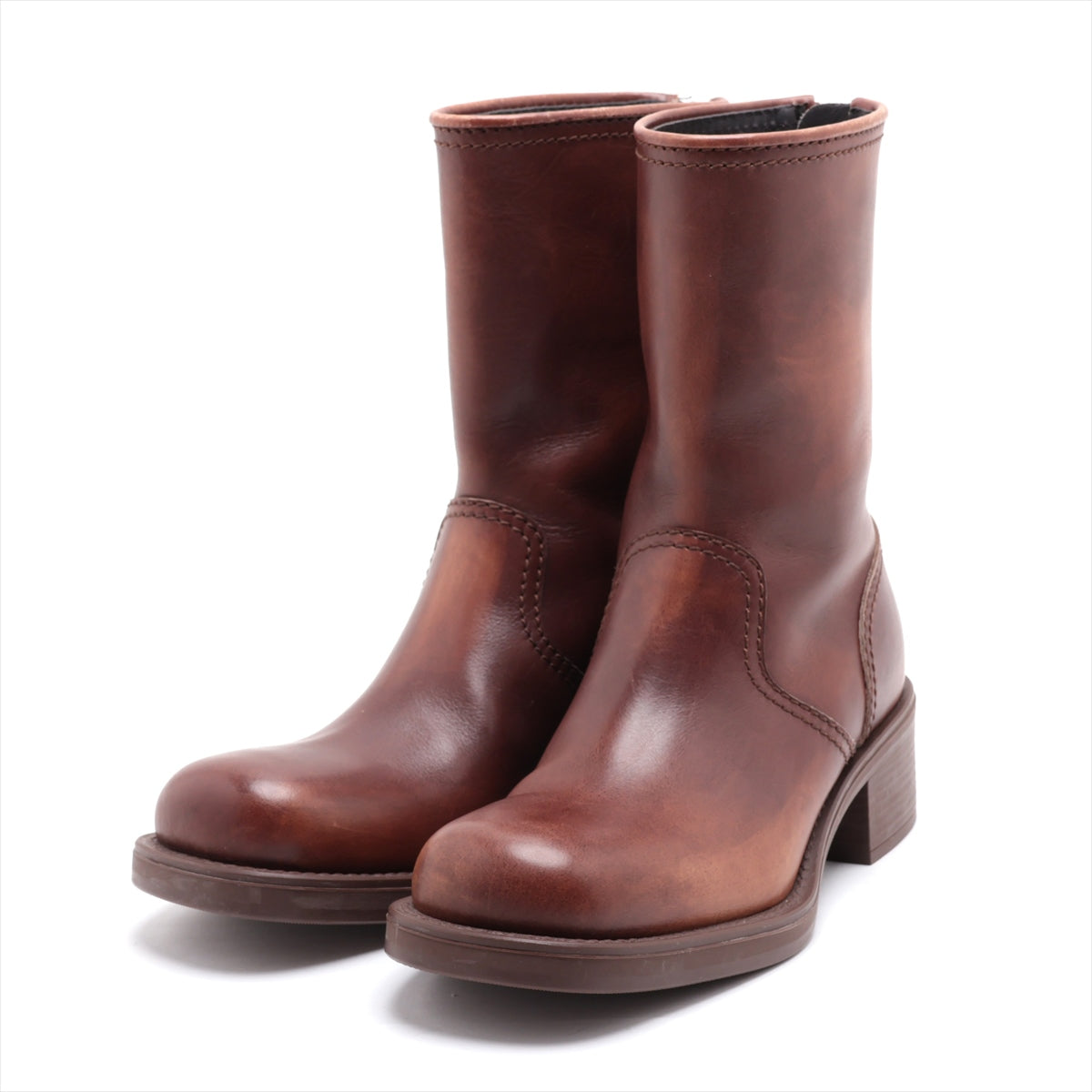 Miu Miu Leather Short Boots 36 Ladies' Brown Zip Vintage processing box There is a storage bag